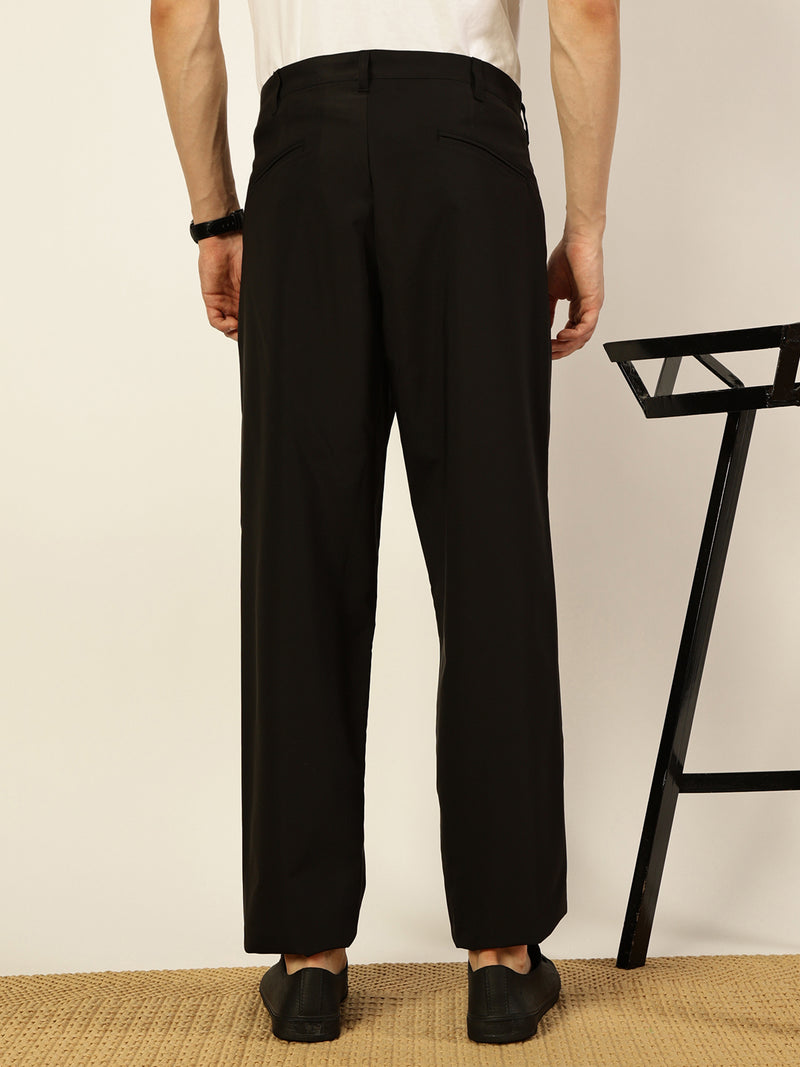 Thomas Scott Men Black Regular Fit Smart Pleated Trousers