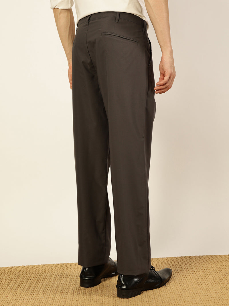Thomas Scott Men Dark Grey Smart Pleated Mid-Rise Trousers