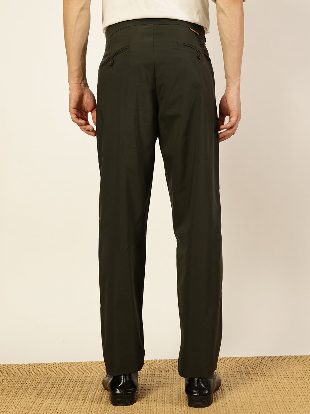 Thomas Scott Men Olive Smart Regular Fit Pleated Trousers