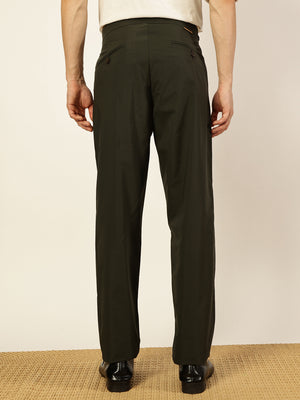 Thomas Scott Men Olive Smart Regular Fit Pleated Trousers