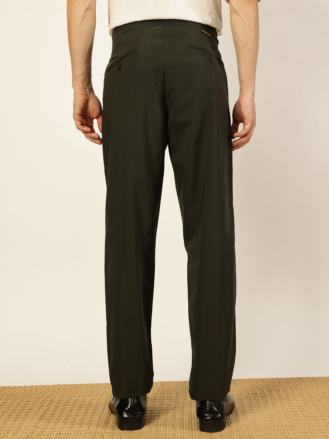 Thomas Scott Men Olive Smart Regular Fit Pleated Trousers