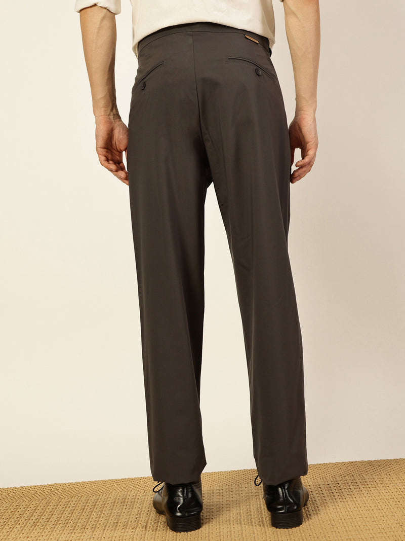 Thomas Scott Men Dark Grey Smart Pleated Mid-Rise Trousers