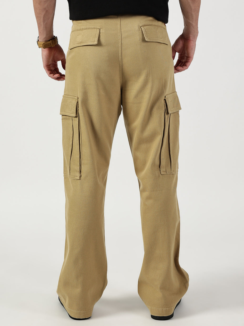 Thomas Scott Men Beige Relaxed Cargos Trousers