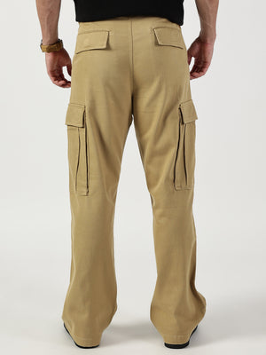 Thomas Scott Men Beige Relaxed Cargos Trousers