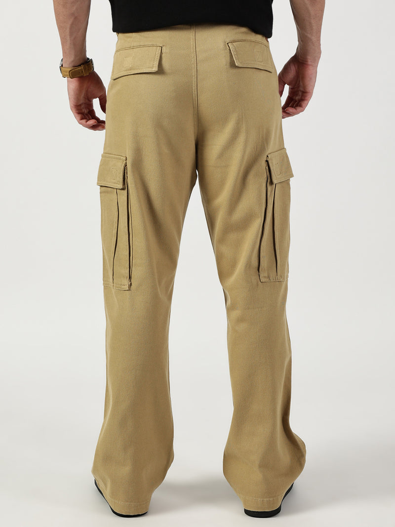 Thomas Scott Men Beige Relaxed Cargos Trousers