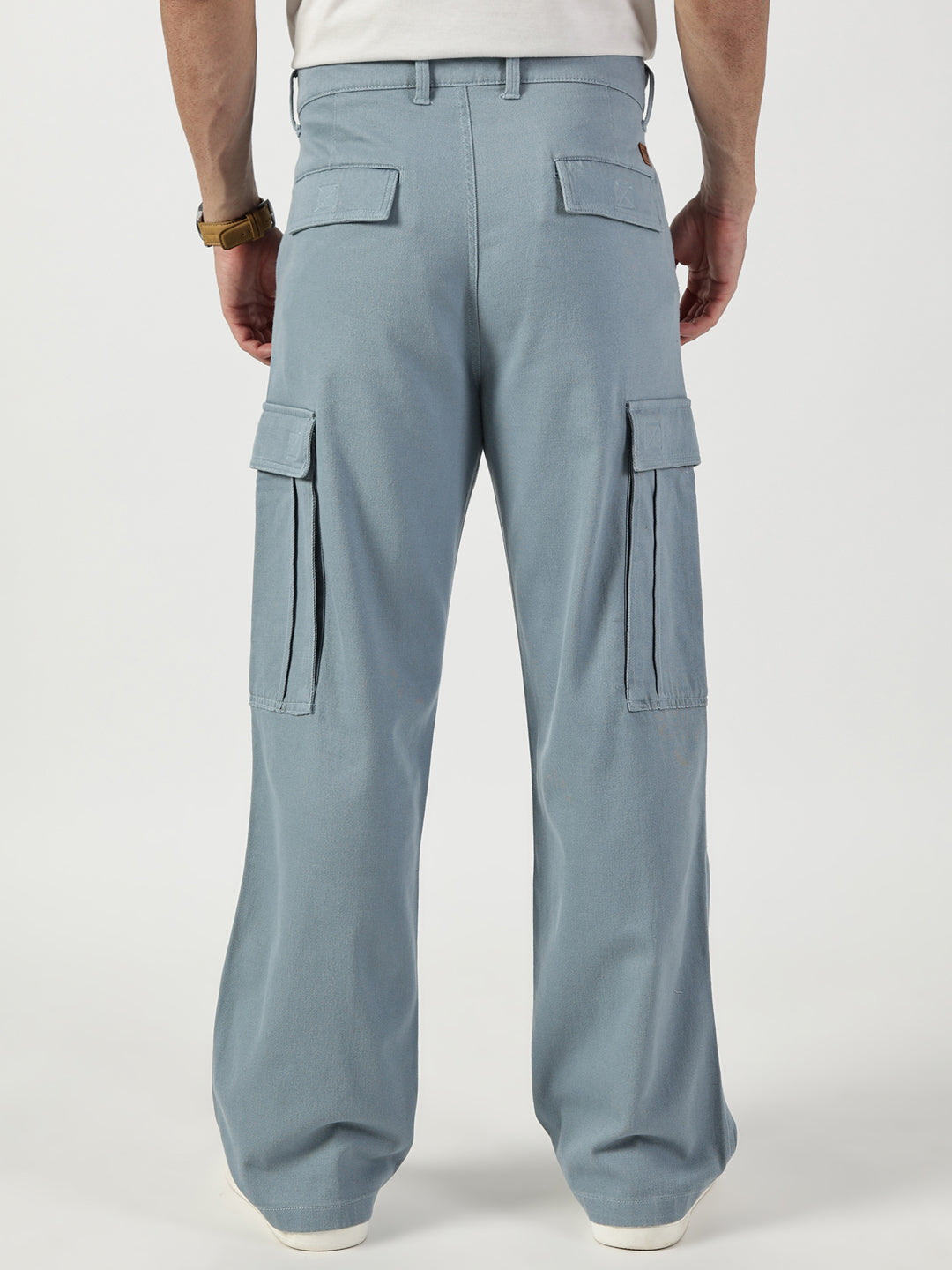 Thomas Scott Men Light Blue Relaxed Fit Mid-Rise Cargos Trousers
