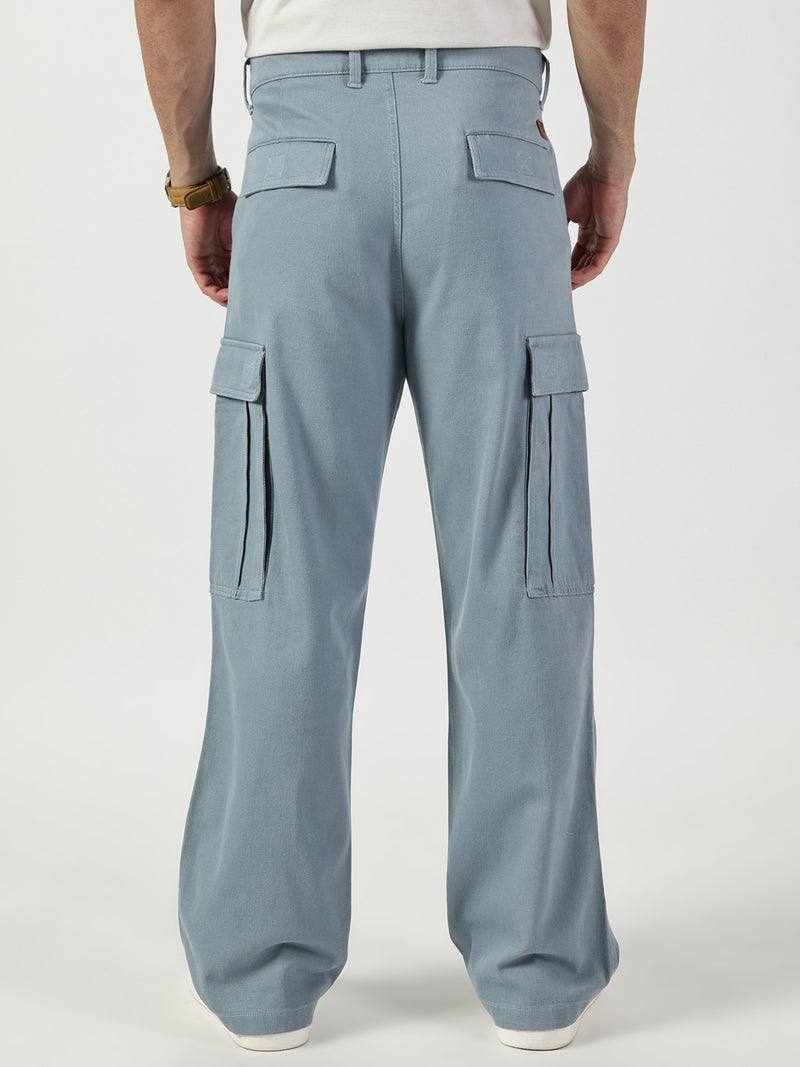 Thomas Scott Men Light Blue Relaxed Fit Mid-Rise Cargos Trousers