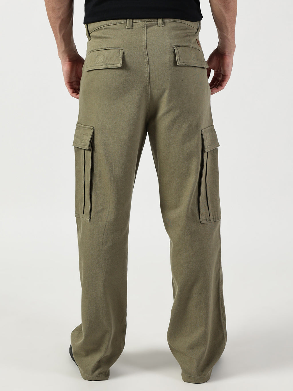 Thomas Scott Men Olive Relaxed Easy Wash Cargos Trousers