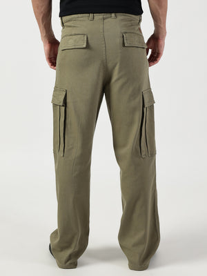 Thomas Scott Men Olive Relaxed Easy Wash Cargos Trousers