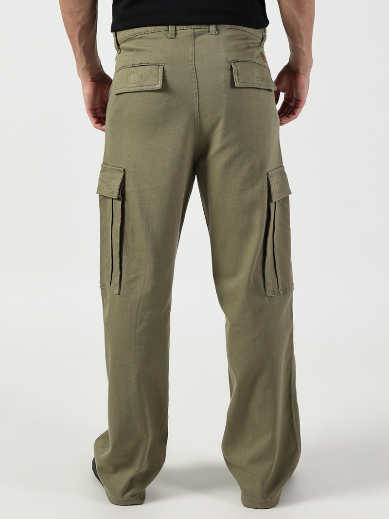 Thomas Scott Men Olive Relaxed Easy Wash Cargos Trousers