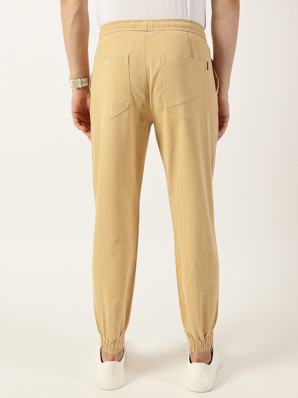 Thomas Scott Men Beige Smart Easy Wash Joggers Trousers