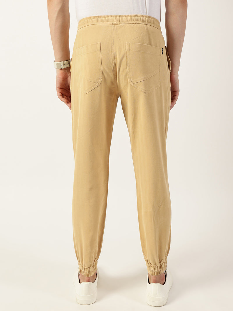 Thomas Scott Men Beige Smart Easy Wash Joggers Trousers