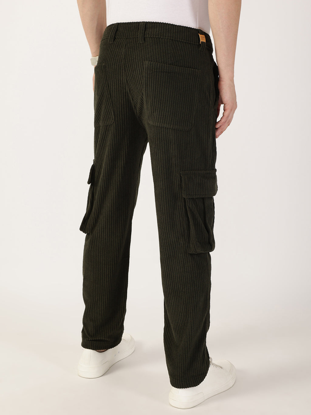 Thomas Scott Men Olive Striped Smart Cargos Trousers