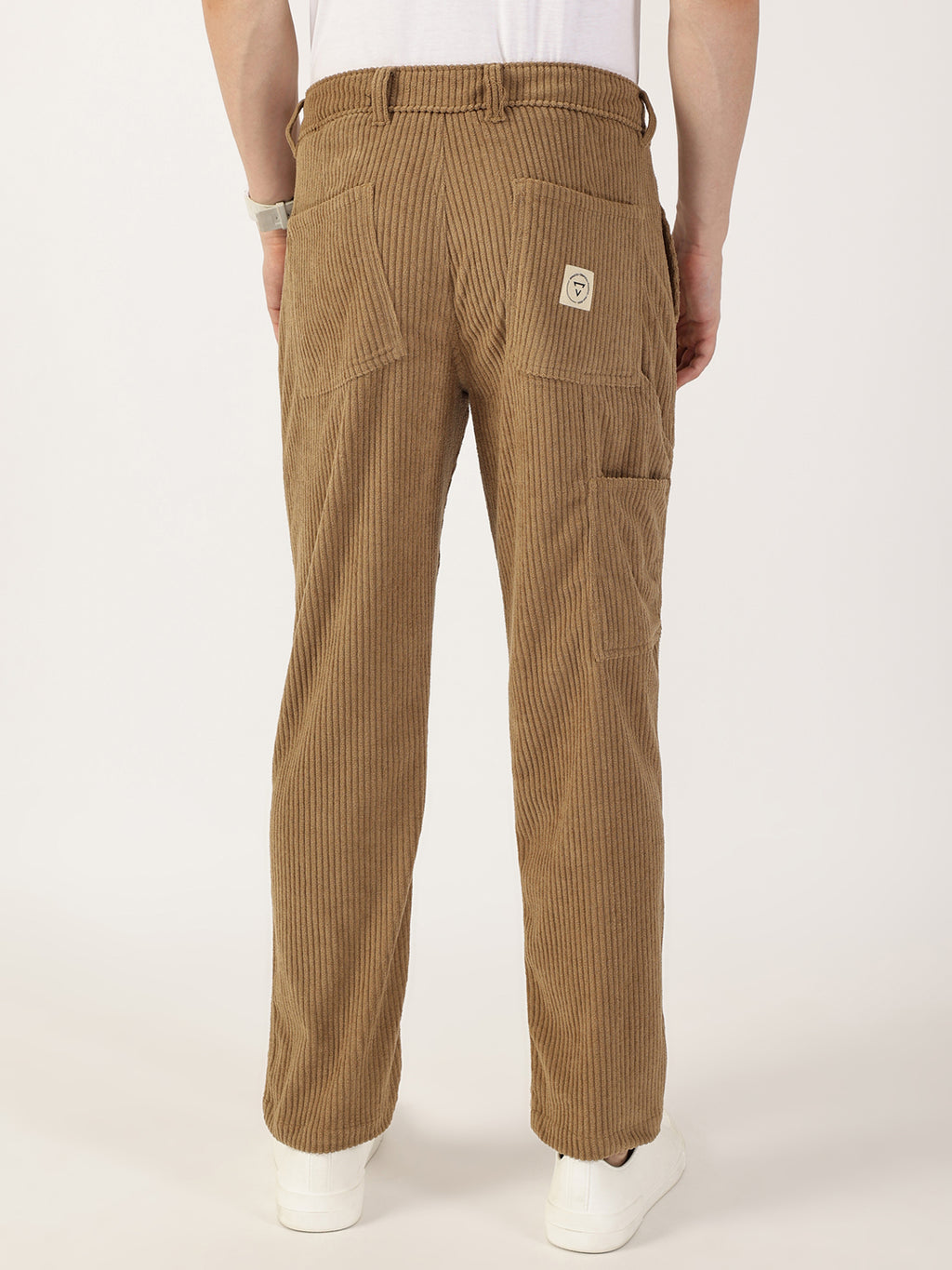 Thomas Scott Men Brown Striped Smart Cargos Trousers