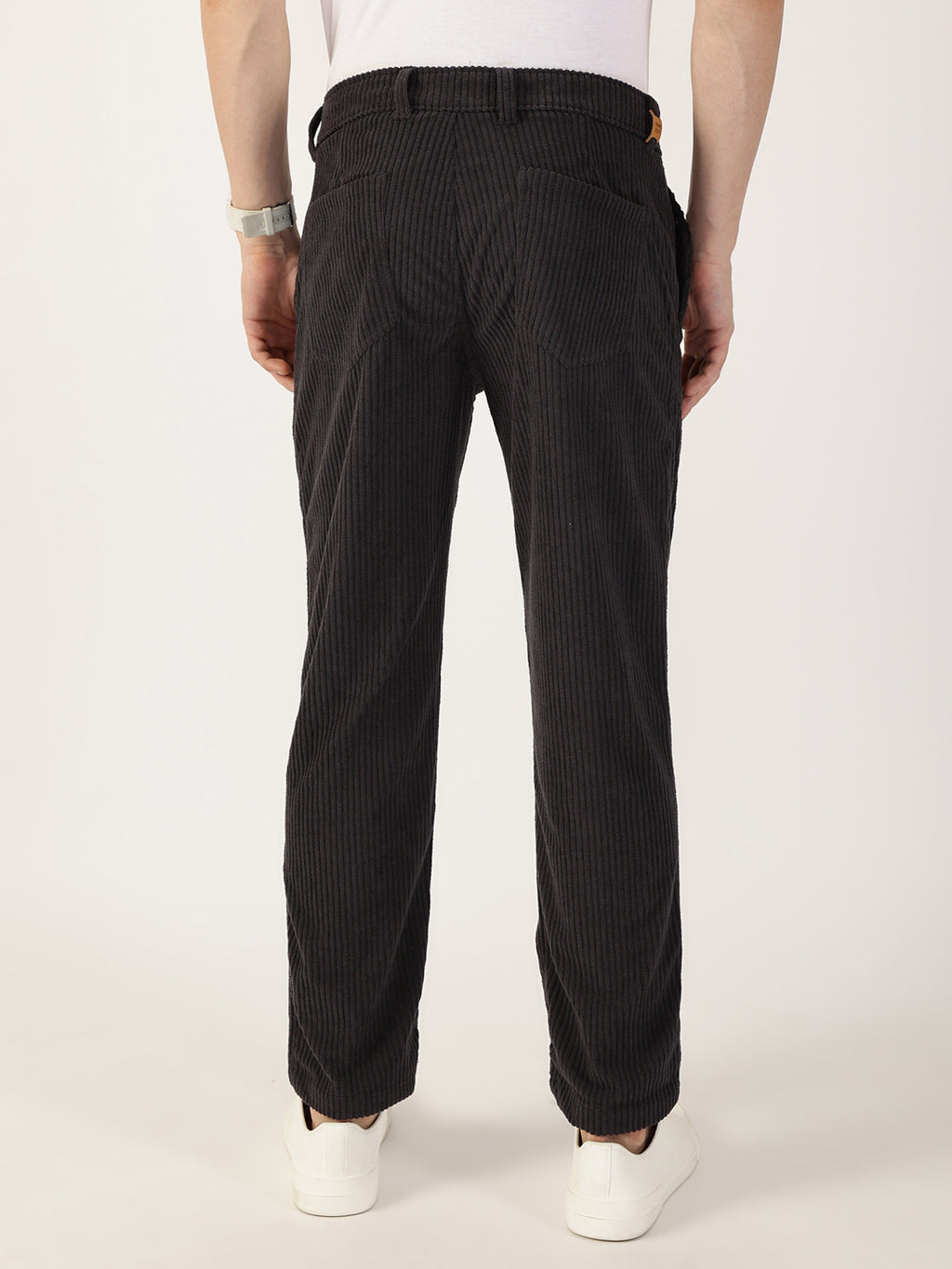 Thomas Scott Men Grey Striped Smart Chinos Trousers