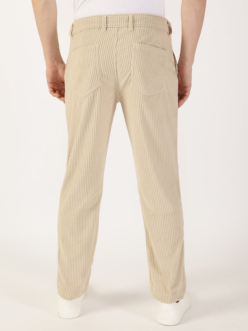 Thomas Scott Men Fawn Striped Smart Fit Chinos Trousers