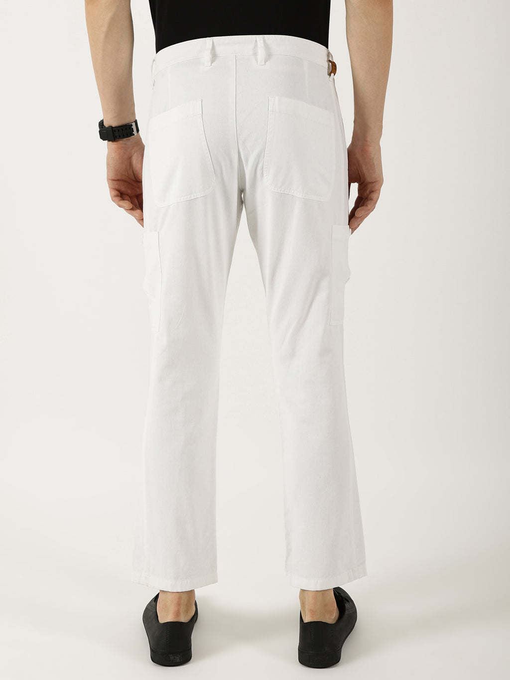 Thomas Scott Men White Pure Cotton Smart Mid-Rise Straight Fit Easy Wash Cargos