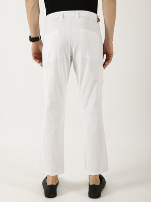 Thomas Scott Men White Pure Cotton Smart Mid-Rise Straight Fit Easy Wash Cargos