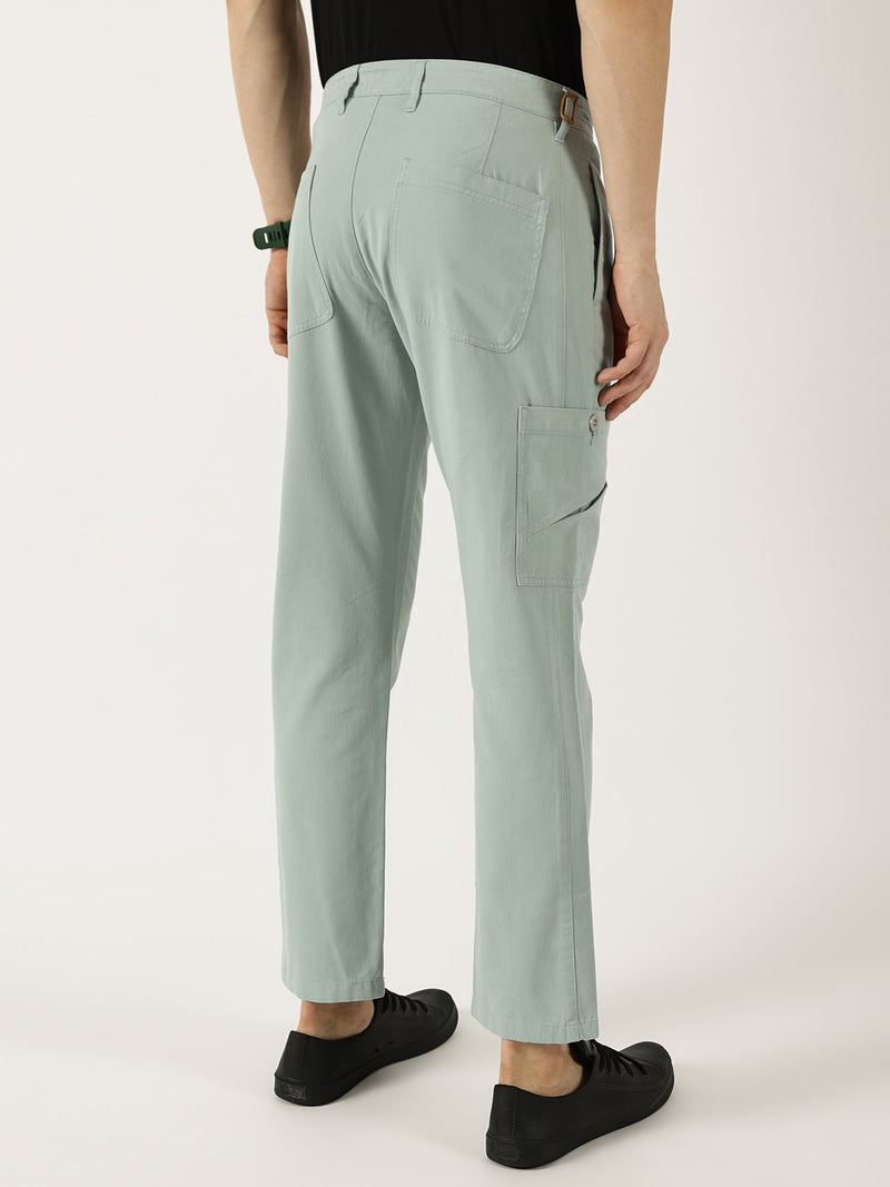 Thomas Scott Men Sea Blue Pure Cotton Smart Mid-Rise Straight Fit Easy Wash Cargos