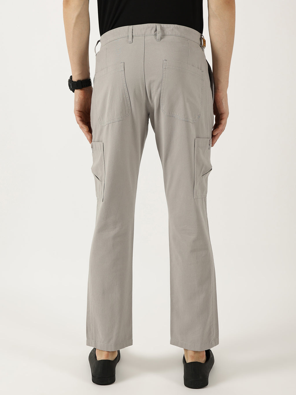 Thomas Scott Men St.Grey Smart Pure Cotton Mid-Rise Straight Fit Easy Wash Trousers
