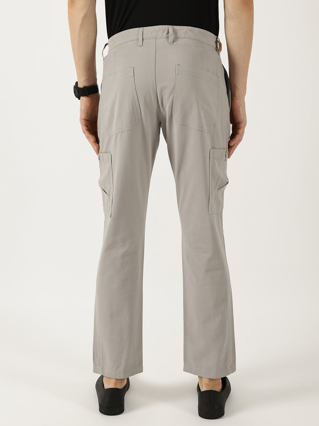 Thomas Scott Men St.Grey Smart Pure Cotton Mid-Rise Straight Fit Easy Wash Trousers