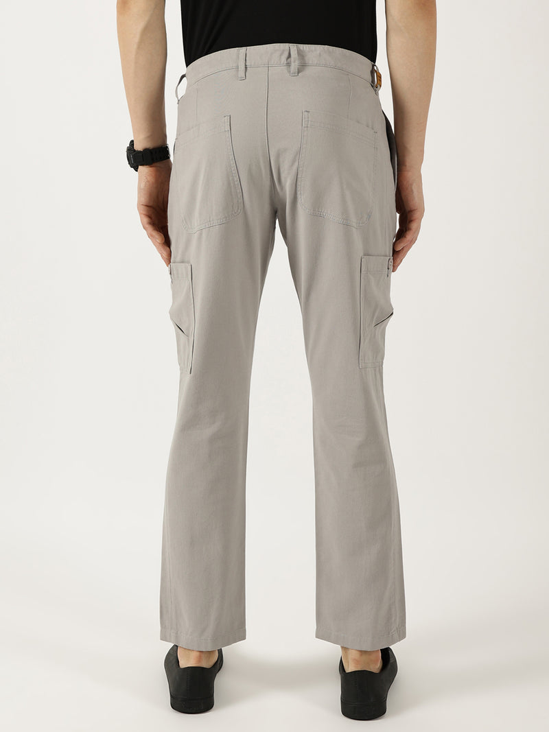 Thomas Scott Men St.Grey Smart Pure Cotton Mid-Rise Straight Fit Easy Wash Trousers