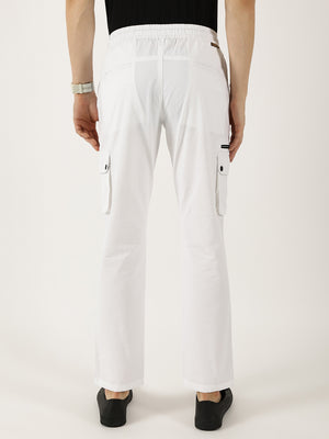 White Pure Cotton Smart Mid-Rise Straight Fit Easy Wash Cargos