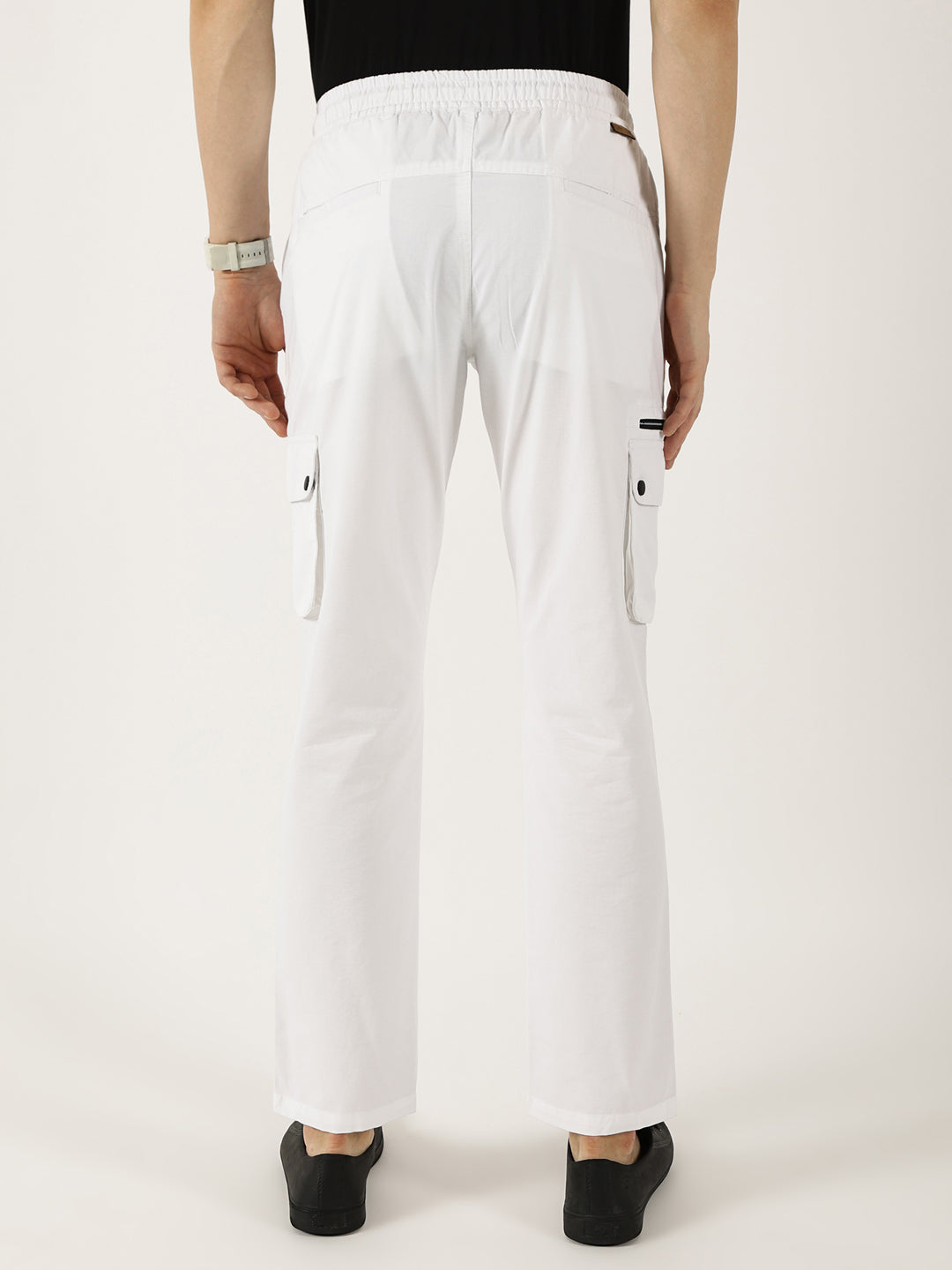 White Pure Cotton Smart Mid-Rise Straight Fit Easy Wash Cargos