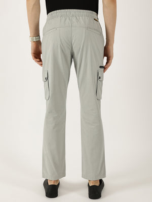 Thomas Scott Men Grey Cotton Smart Straight Fit Easy Wash Cargos Trousers