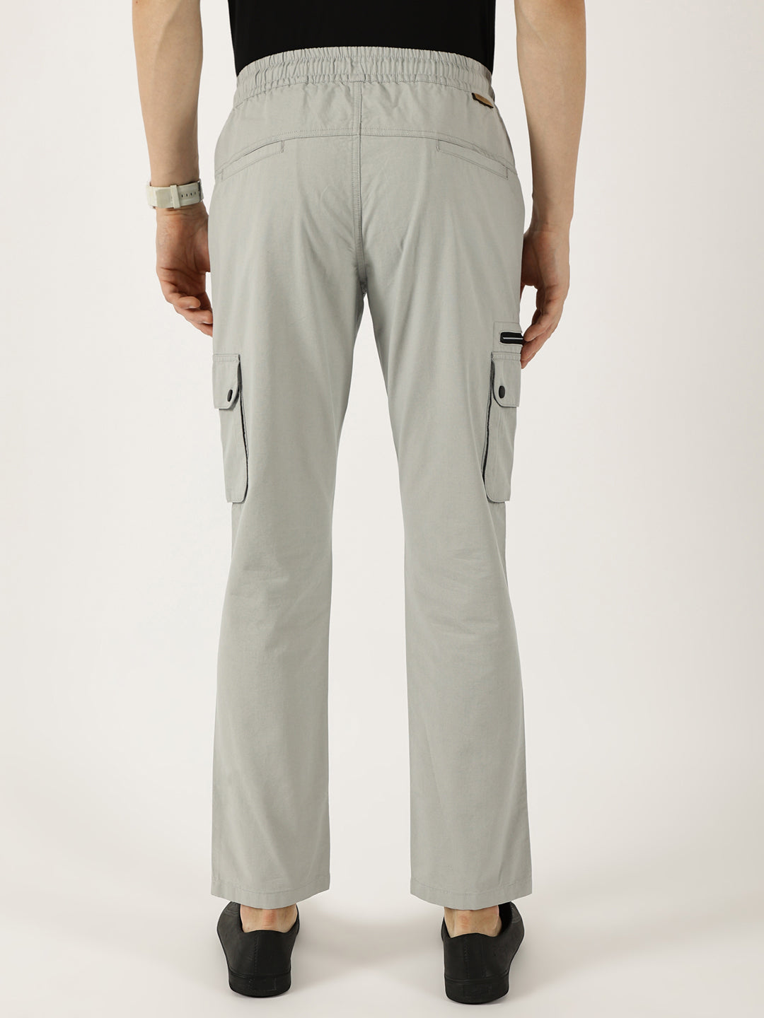 Thomas Scott Men Grey Cotton Smart Straight Fit Easy Wash Cargos Trousers