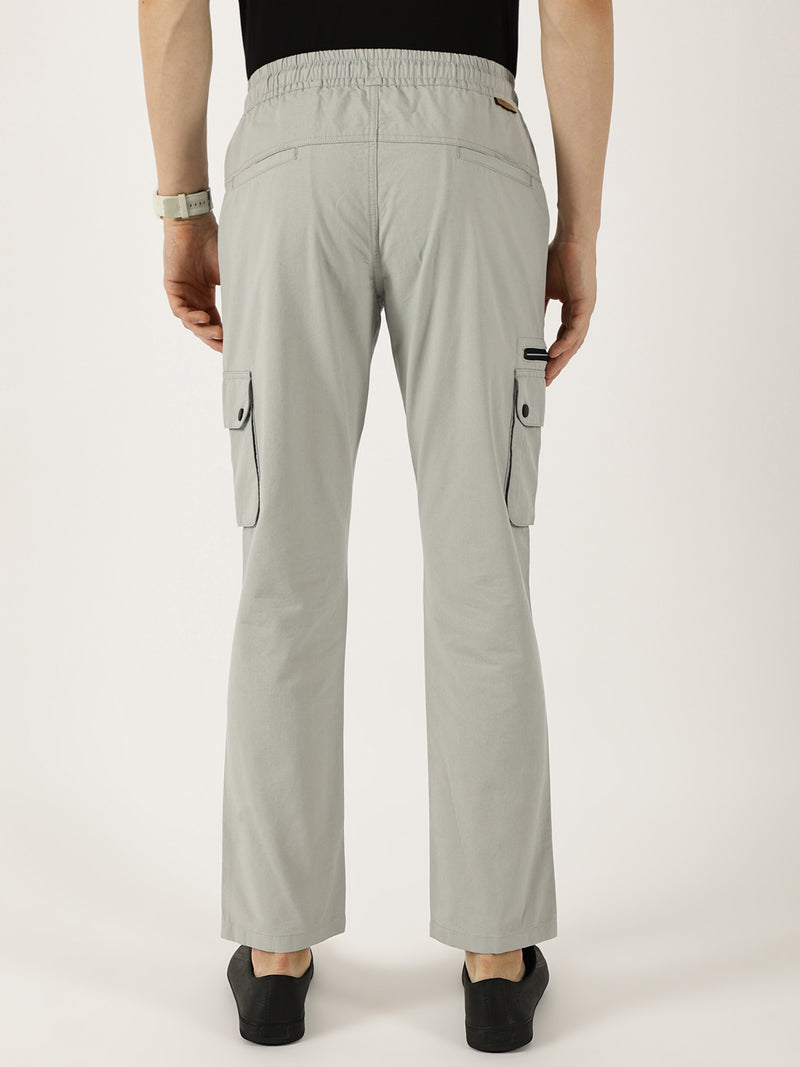 Thomas Scott Men Grey Cotton Smart Straight Fit Easy Wash Cargos Trousers
