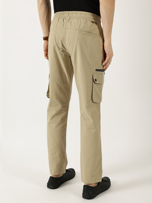 Thomas Scott Men Khaki Pure Cotton Smart Mid-Rise Straight Fit Easy Wash Cargos