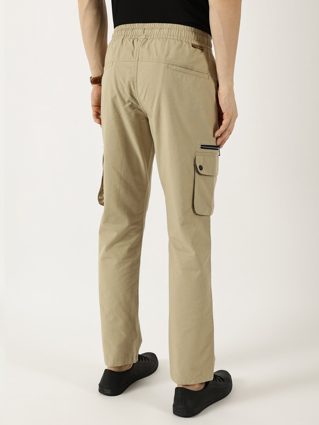 Thomas Scott Men Khaki Pure Cotton Smart Mid-Rise Straight Fit Easy Wash Cargos