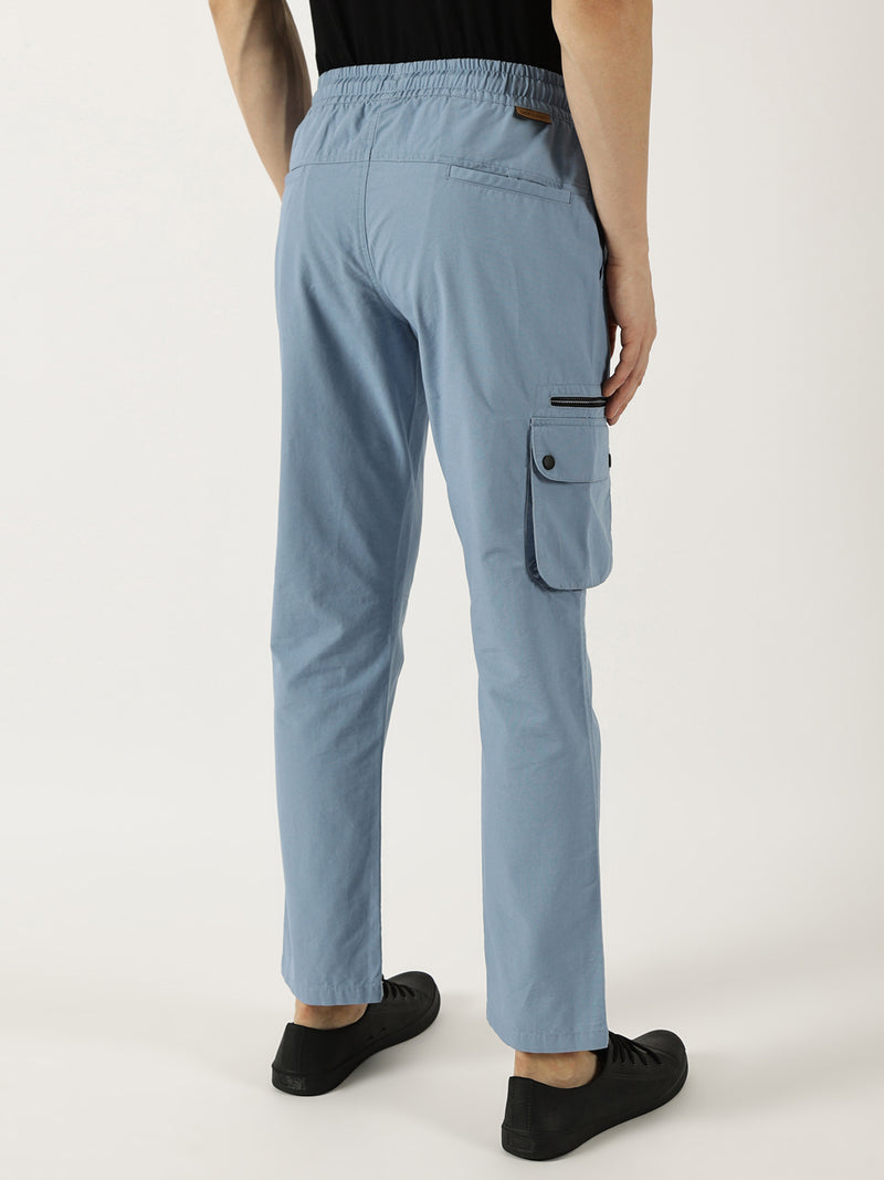 Thomas Scott Men Blue Smart Fit Straight Fit Mid-Rise Cargos Trousers