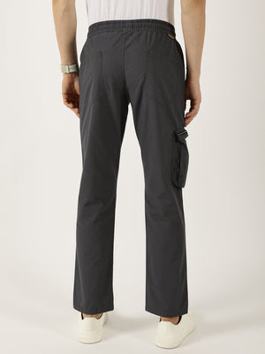 Grey Cotton Regular Fit Smart Easy Wash Cargo Trouser For Men