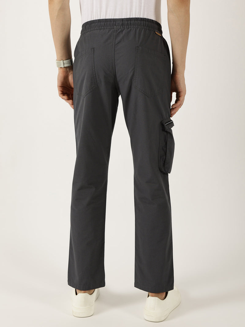 Thomas Scott Men Grey Cotton Regular Fit Smart Easy Wash Cargos Trousers