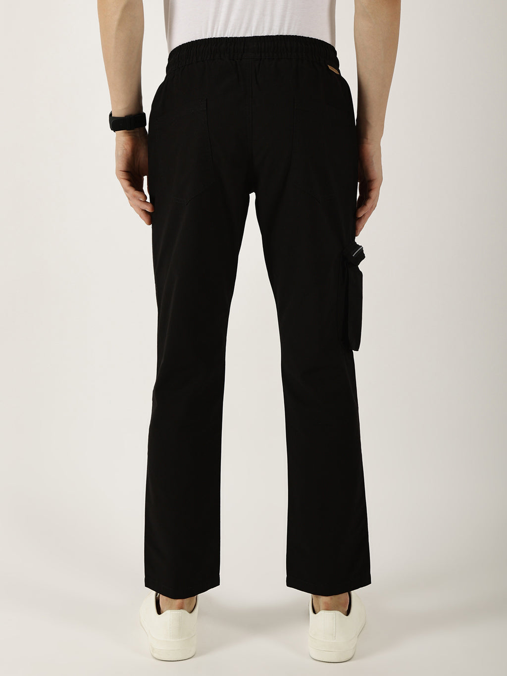 Black Cotton Solid Smart Easy Wash Cargo Trousers