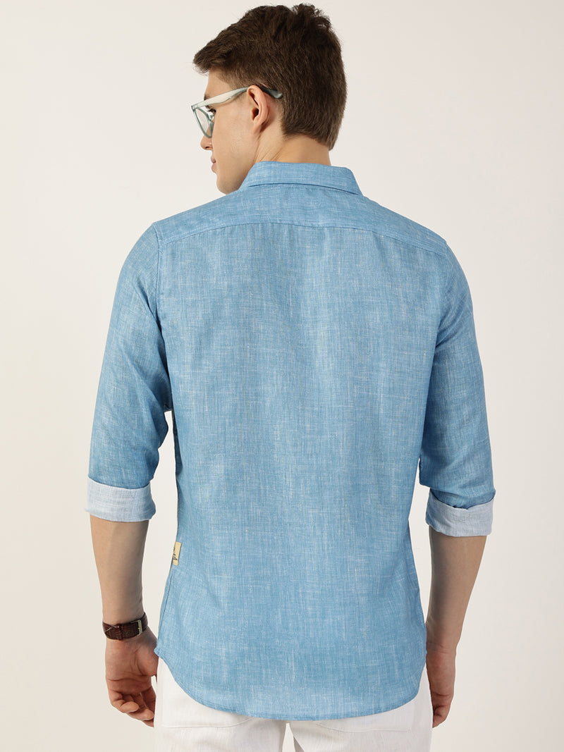 Thomas Scott Men Blue Premium Slim Fit Opaque Casual Shirt