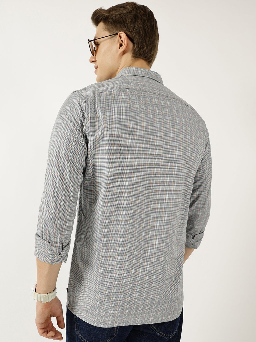 Thomas Scott Men Black Classic Spread Collar Micro Checked Cotton Slim Fit Casual Shirt