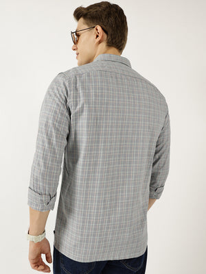 Thomas Scott Men Black Classic Spread Collar Micro Checked Cotton Slim Fit Casual Shirt