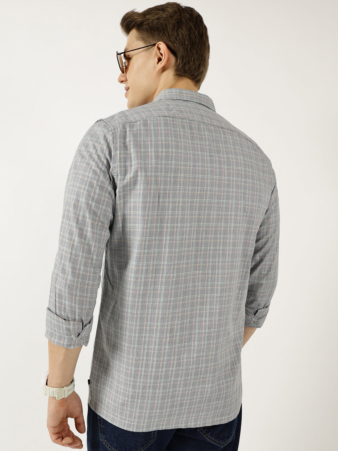 Thomas Scott Men Black Classic Spread Collar Micro Checked Cotton Slim Fit Casual Shirt