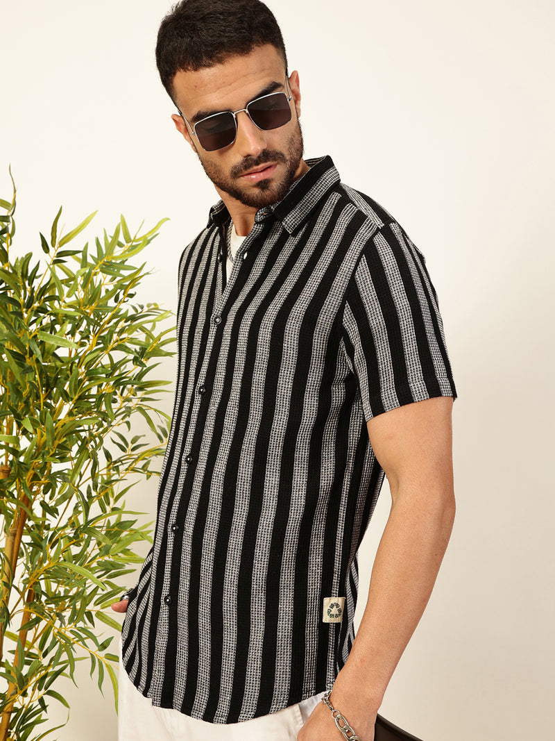 Thomas Scott Men Premium Slim Fit Vertical Striped Casual Shirt