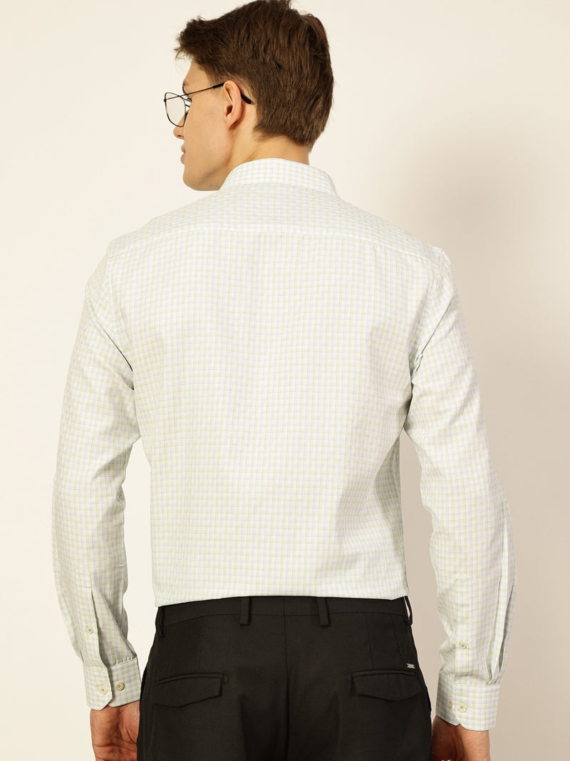 Thomas Scott Men Green Smart Micro Checks Opaque Formal Shirt