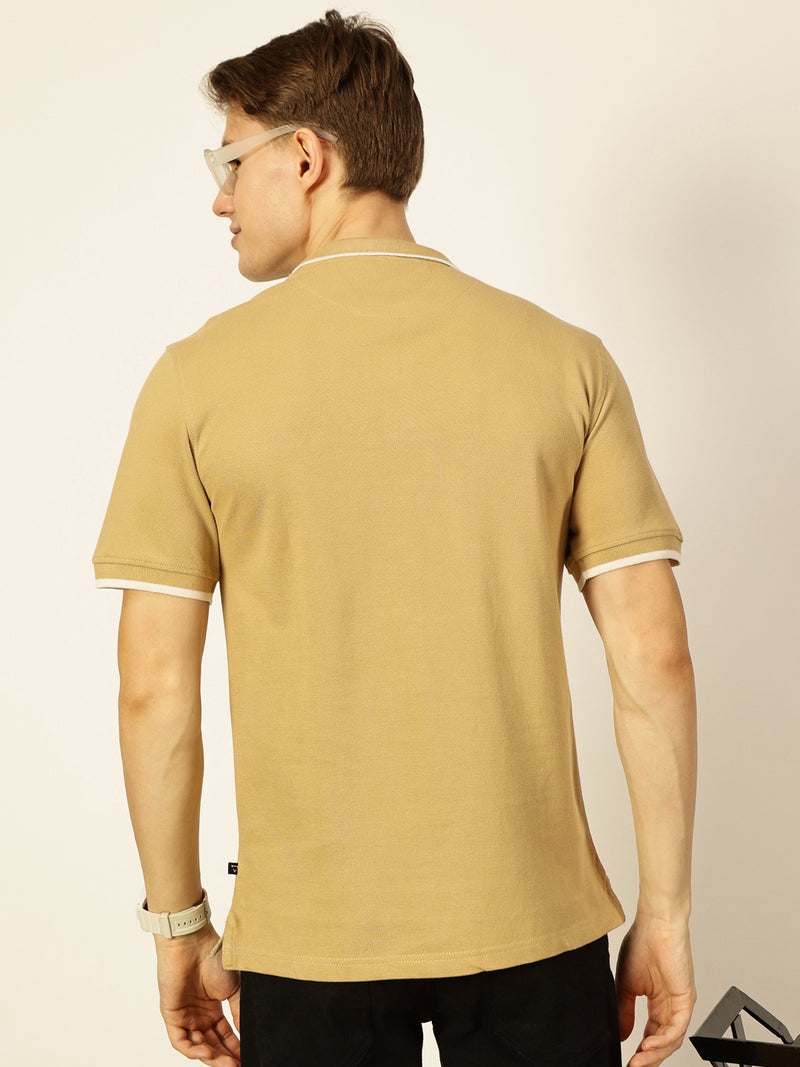 Thomas Scott Men Beige Regular Fit Polo Tshirt - S