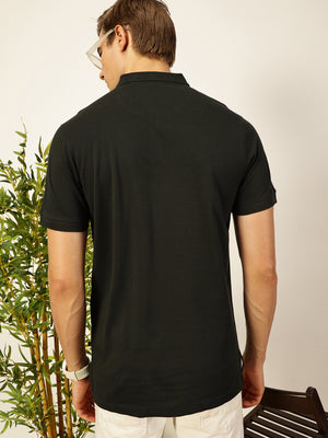 Thomas Scott Men Bottle Green Solid Polo Collar Cotton T-shirt