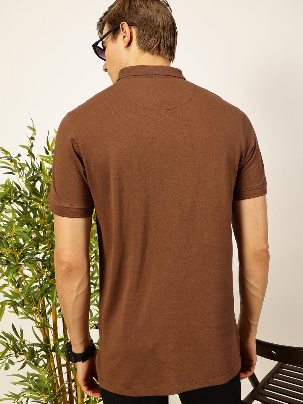 Thomas Scott Men Brown Solid Polo Collar Cotton T-shirt