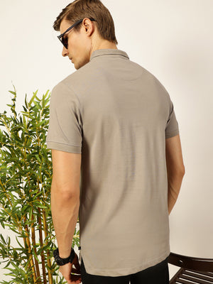 Thomas Scott Men Grey Solid Polo Collar Cotton T-shirt