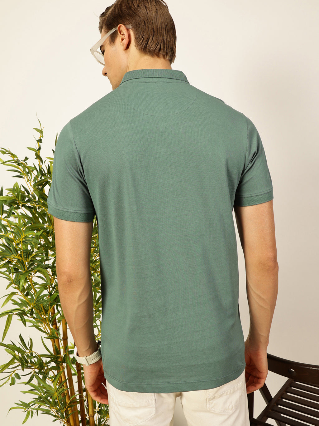Thomas Scott Men Teal Solid Polo Collar Cotton T-shirt