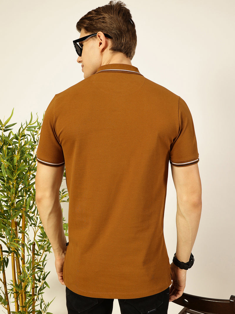Thomas Scott Men Brown Regular Fit Polo Tshirt - S