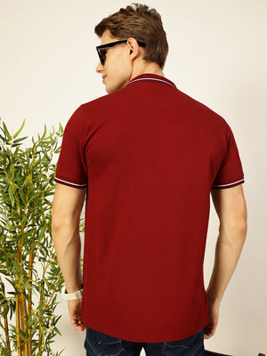 Thomas Scott Men Maroon Regular Fit Polo Tshirt - S